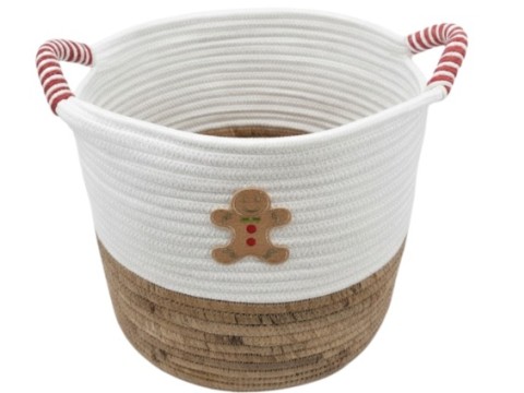 Premium Round Polyester Rope and Water Hyacinth Gingerbread Holiday Basket